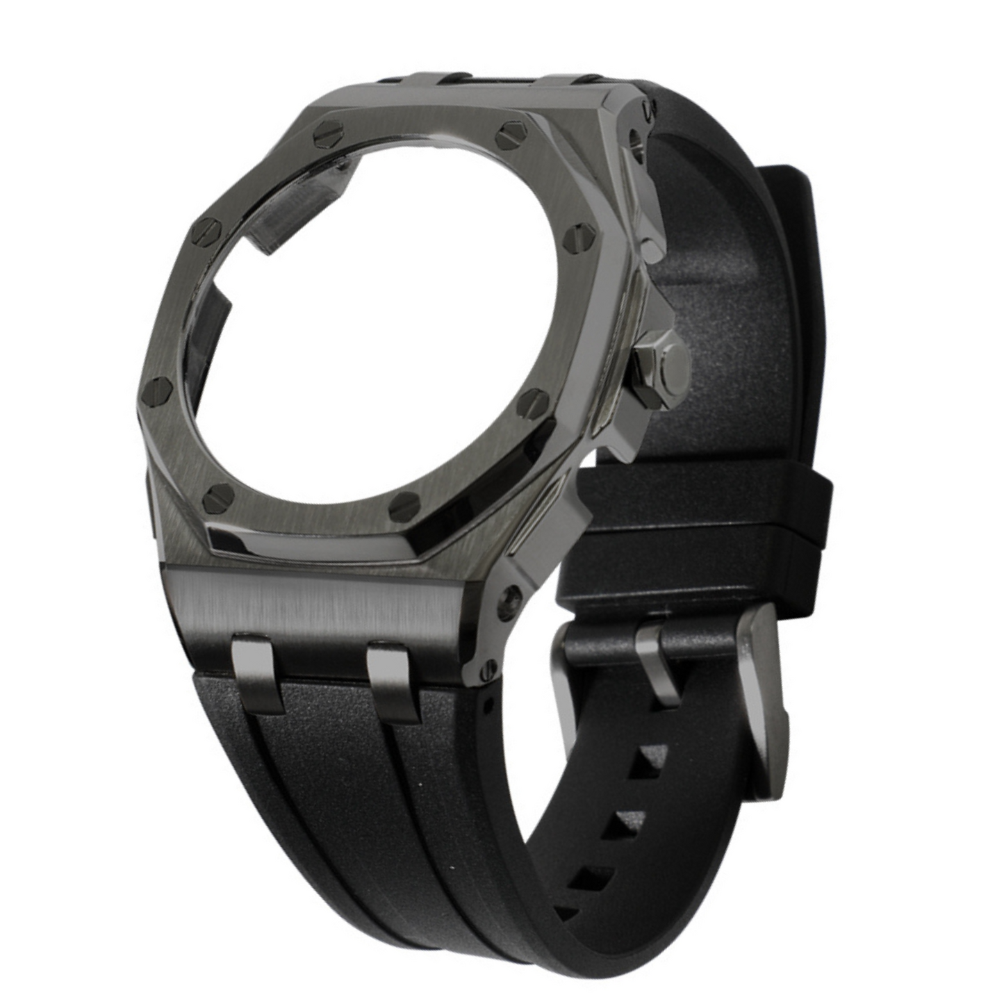 Black Curved Carrelage Bracelet with Crown