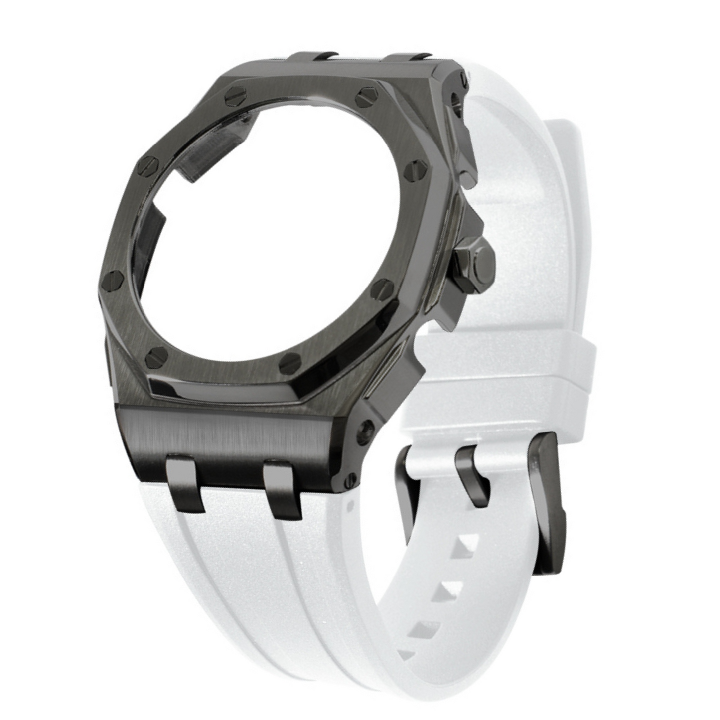 Black Curved Carrelage Bracelet with Crown