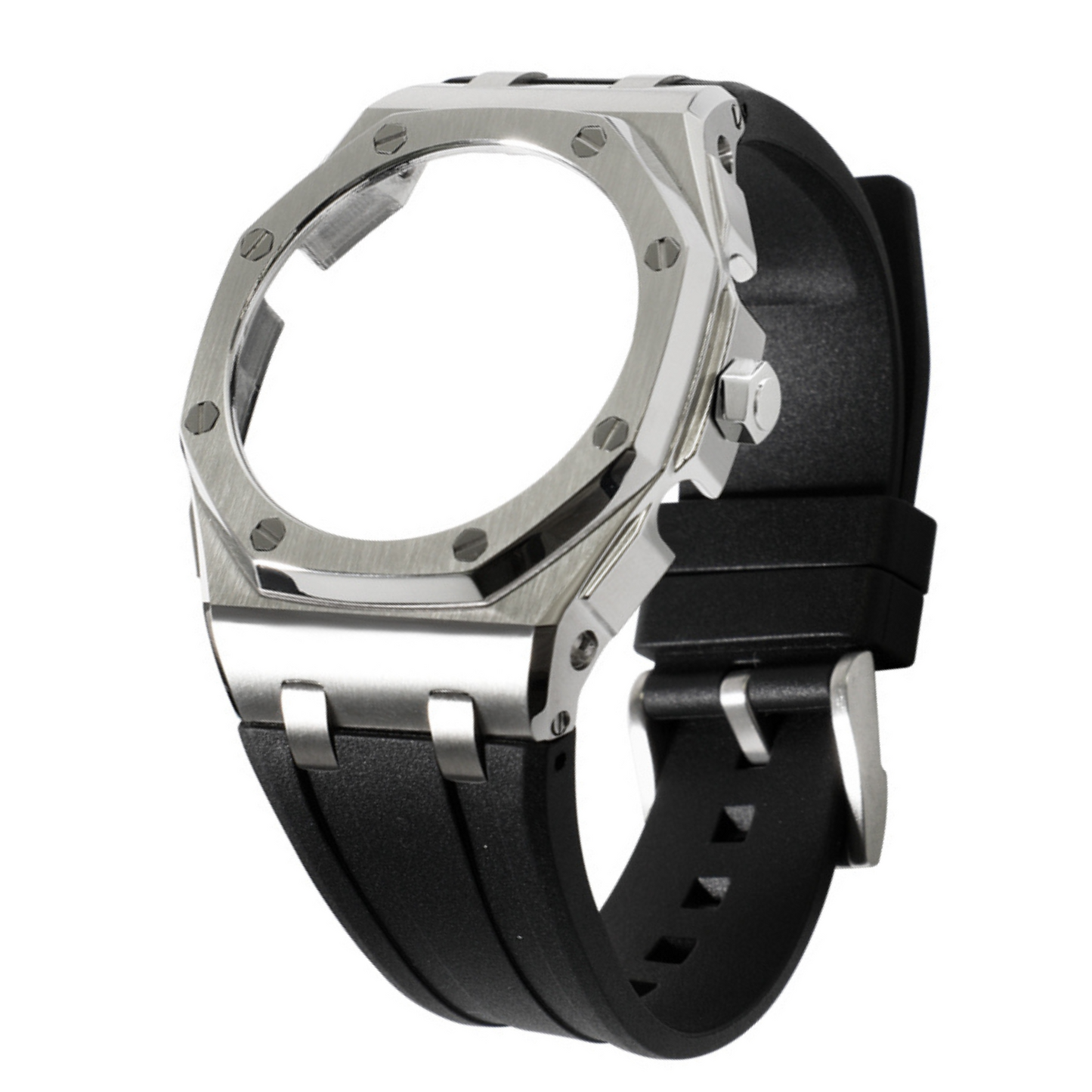 Silver Curved Carrelage Bracelet with Crown