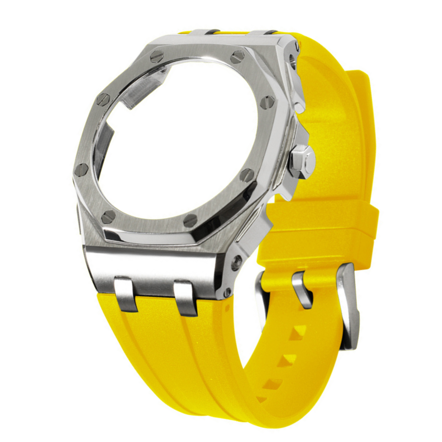 Silver Curved Carrelage Bracelet with Crown