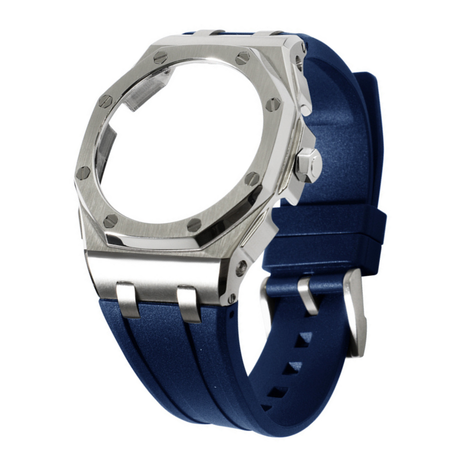 Silver Curved Carrelage Bracelet with Crown