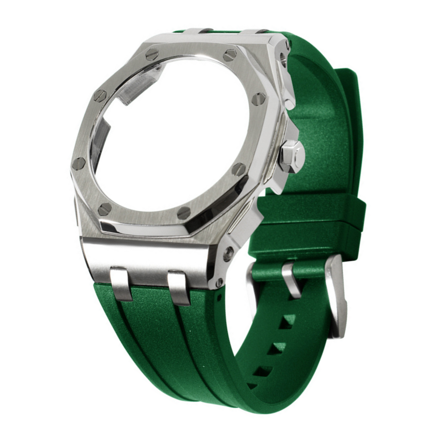 Silver Curved Carrelage Bracelet with Crown