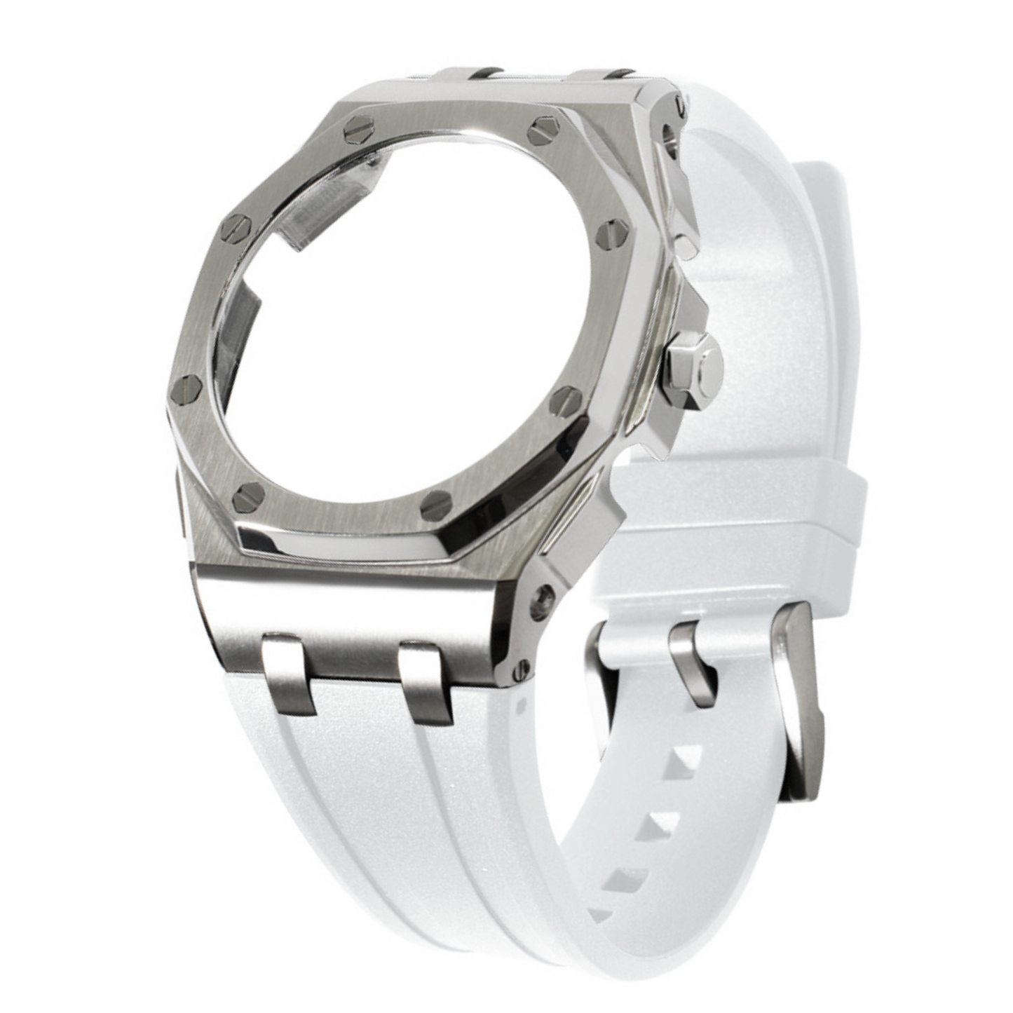 Silver Curved Carrelage Bracelet with Crown