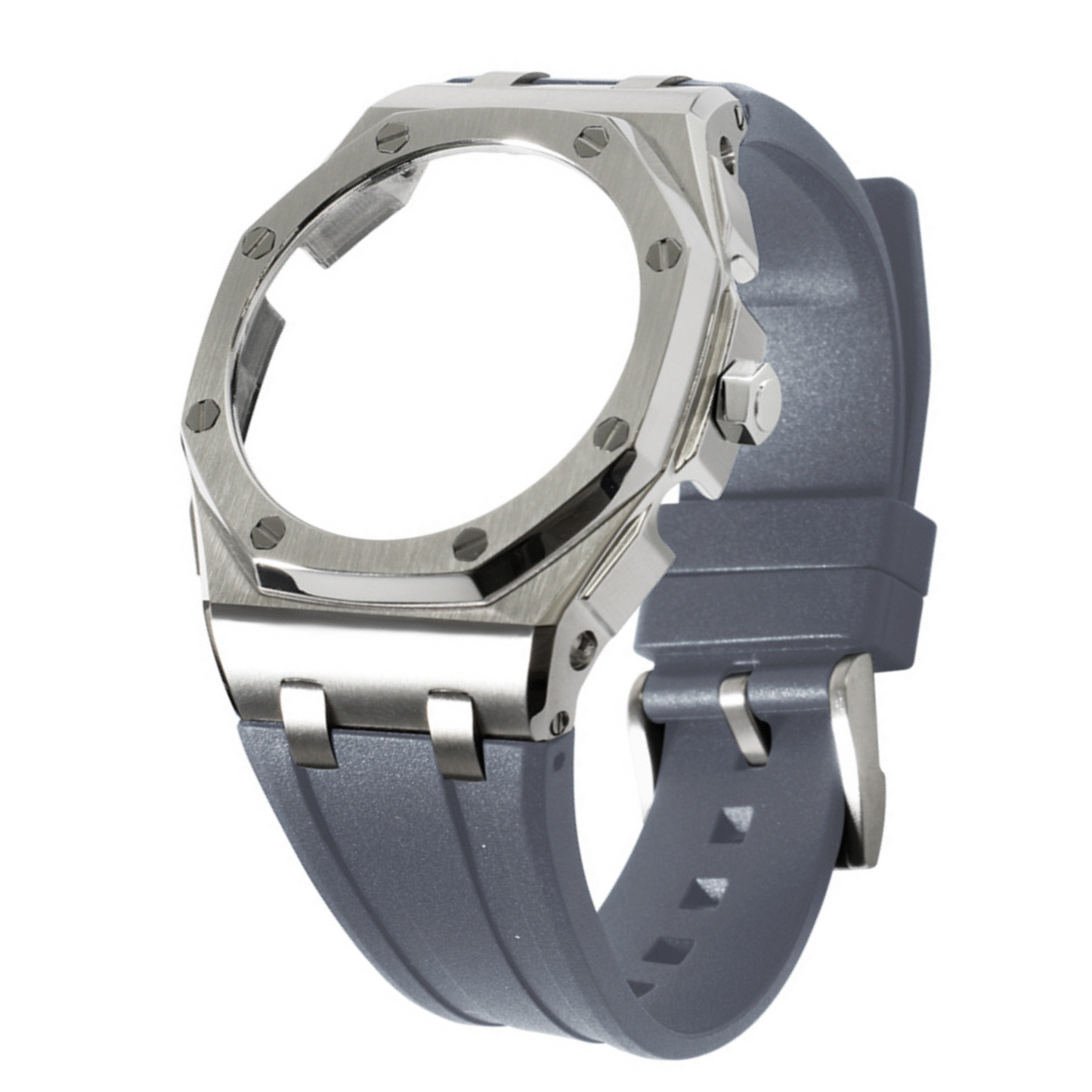 Silver Curved Carrelage Bracelet with Crown