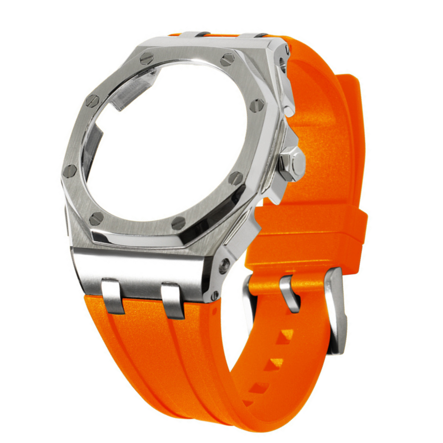 Silver Curved Carrelage Bracelet with Crown