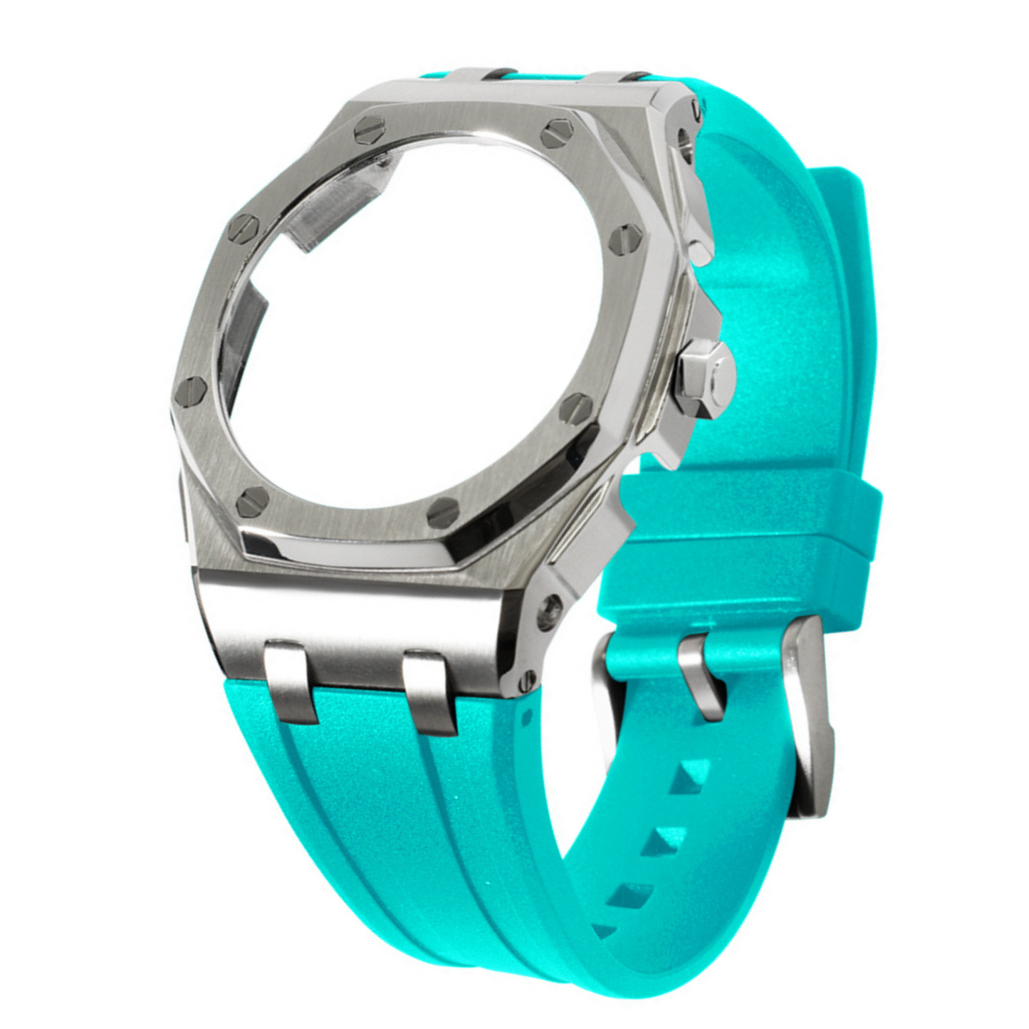 Silver Curved Carrelage Bracelet with Crown