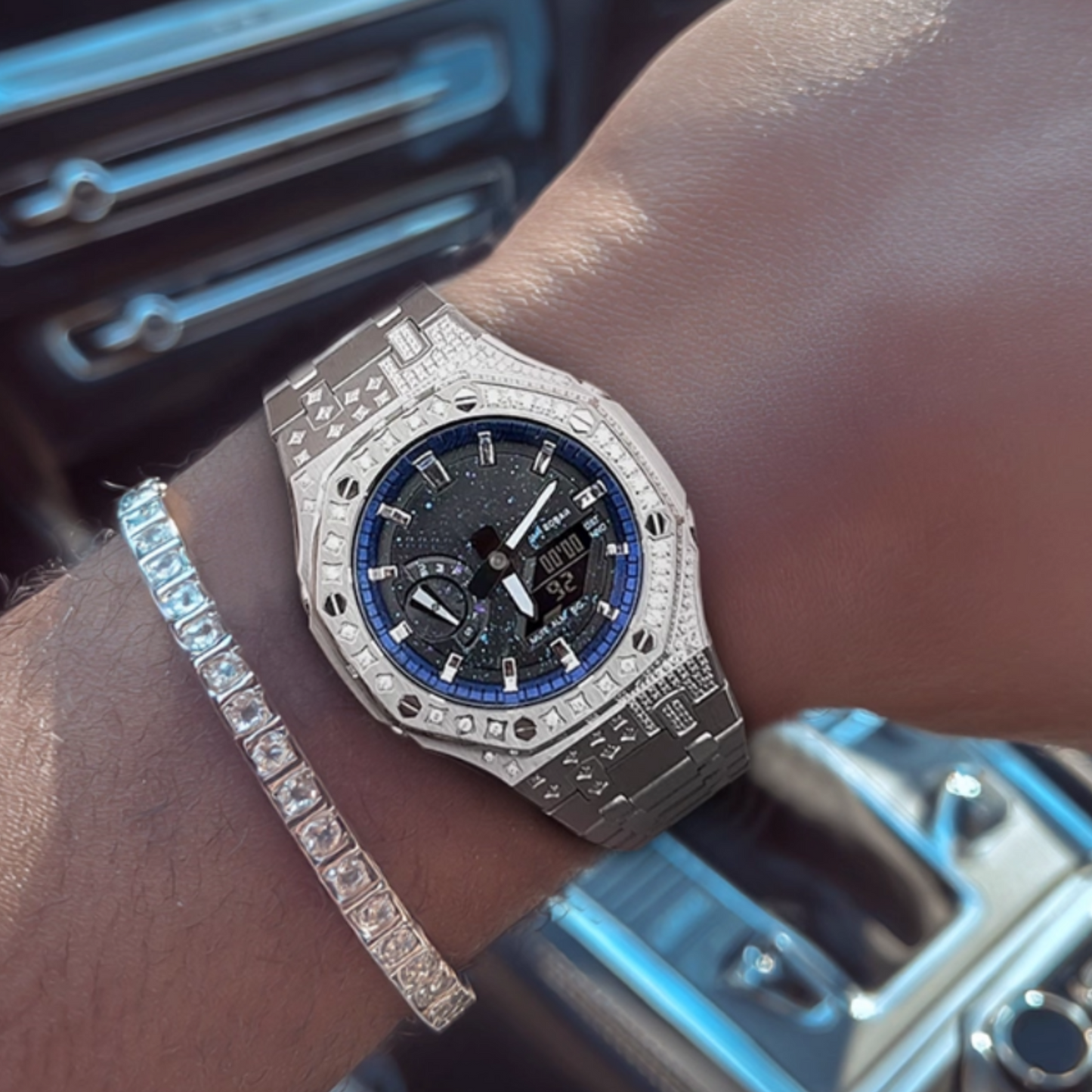 Silver Carre Bracelet with Diamonds