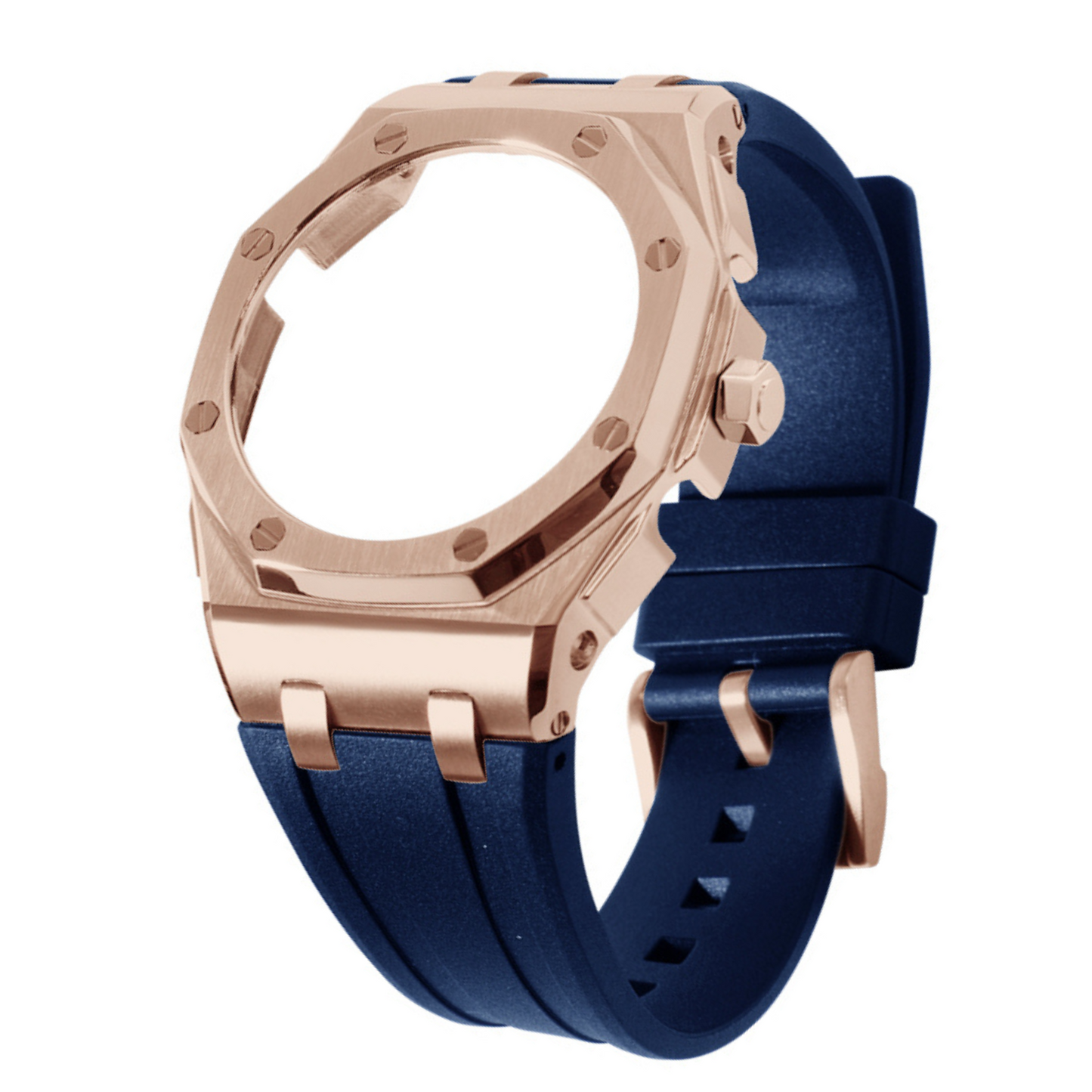 Rose Gold Curved Carre Bracelet with Crown