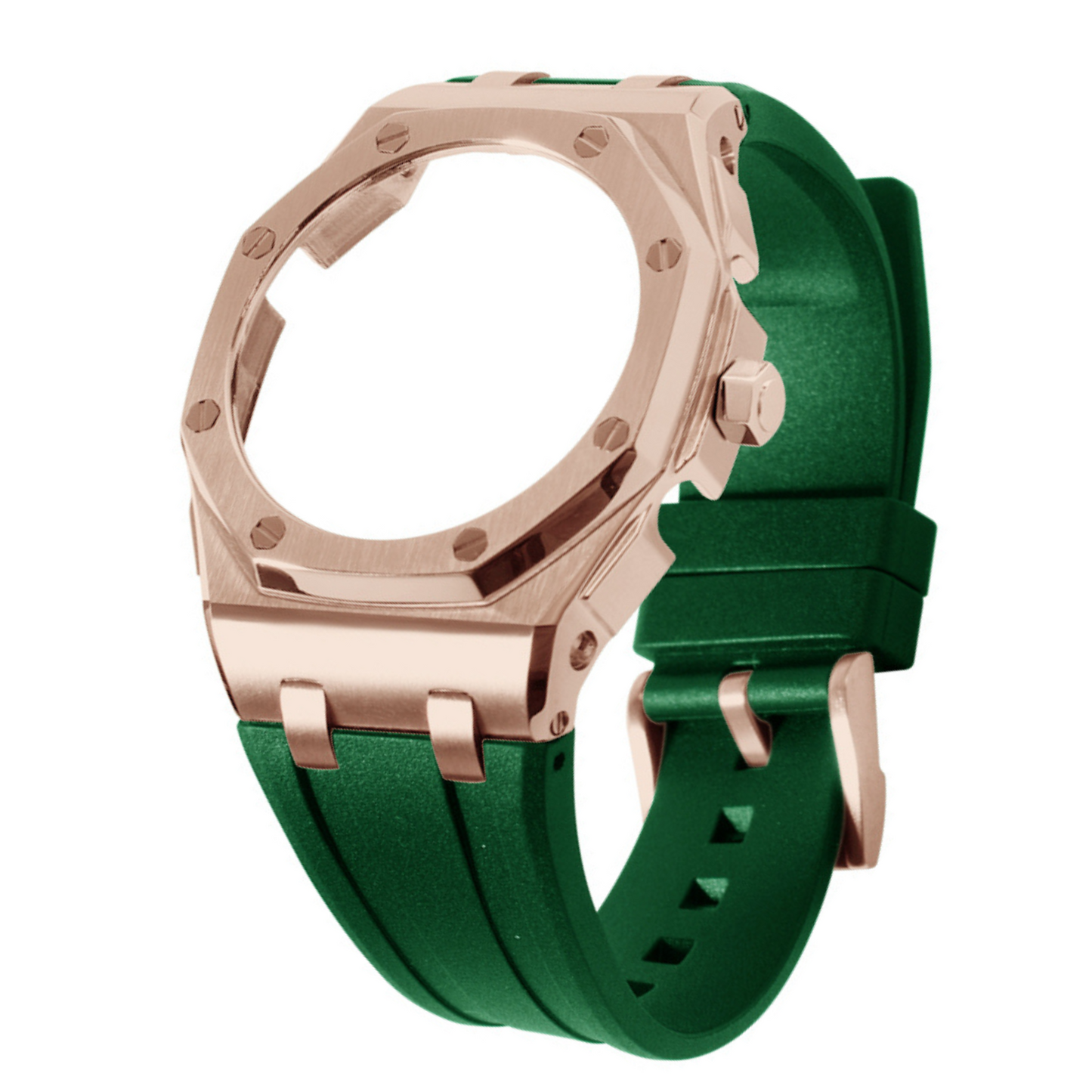 Rose Gold Curved Carre Bracelet with Crown