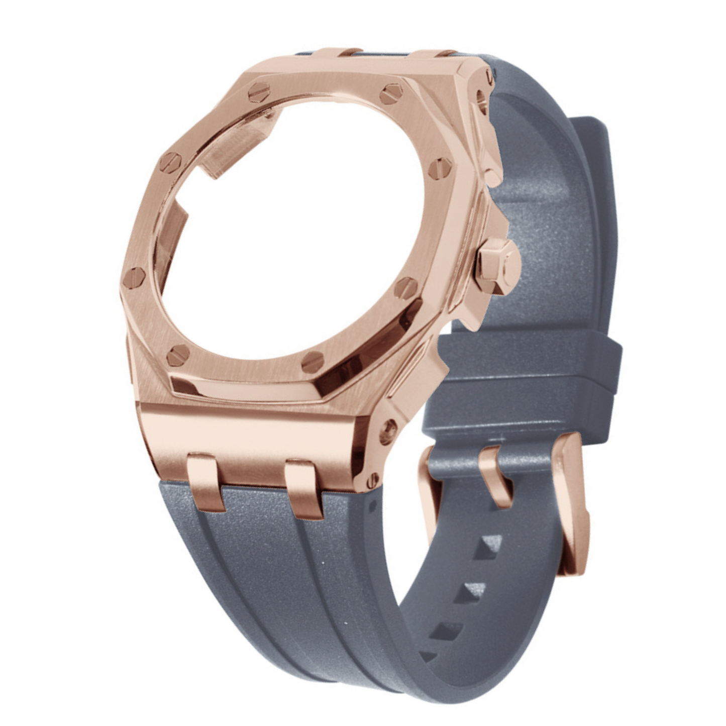 Rose Gold Curved Carre Bracelet with Crown