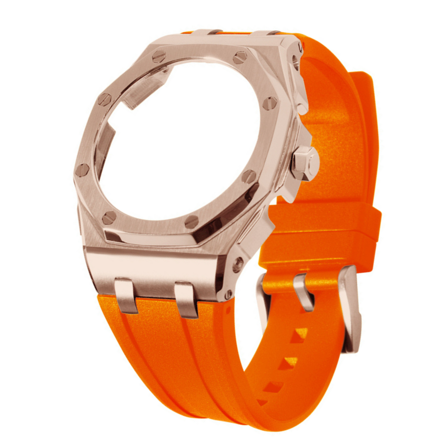 Rose Gold Curved Carre Bracelet with Crown