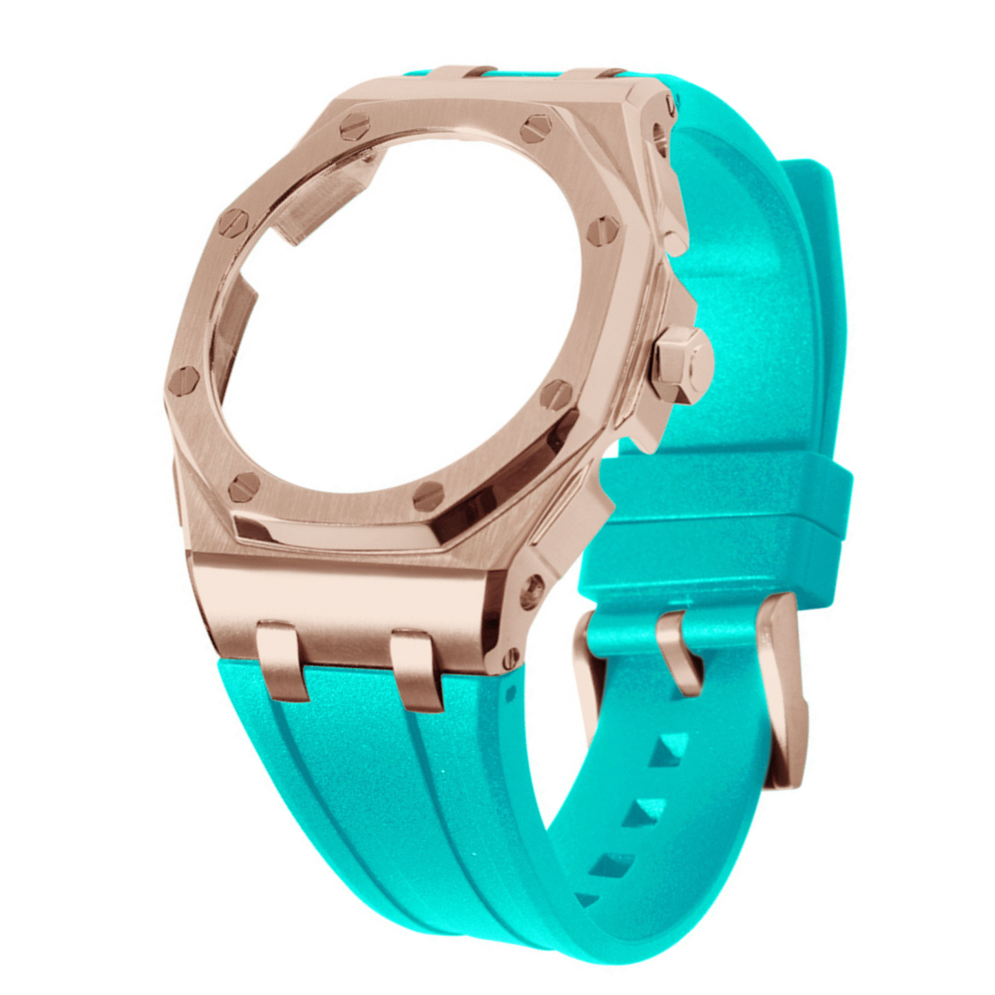 Rose Gold Curved Carre Bracelet with Crown