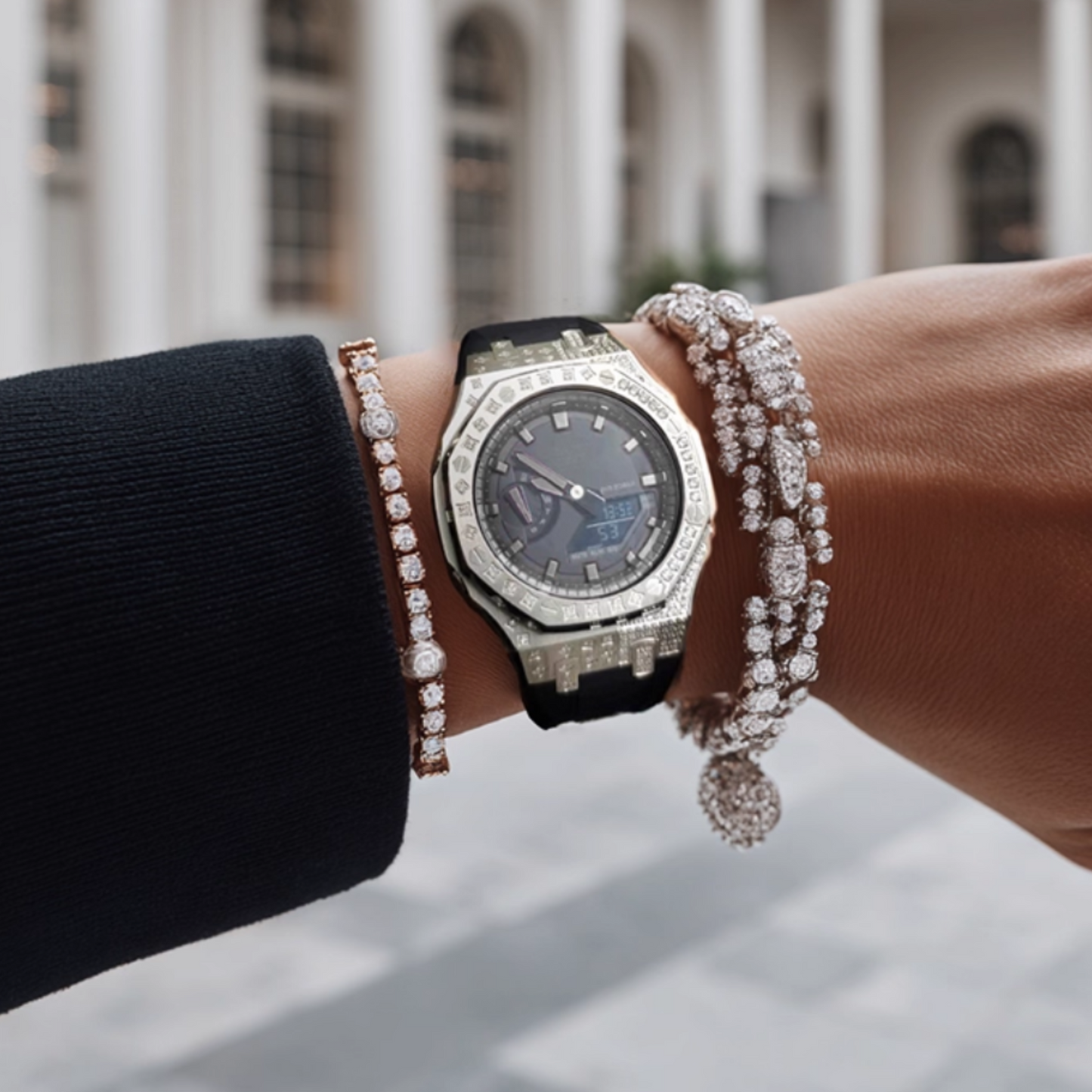 Silver Carre Bracelet with Diamonds